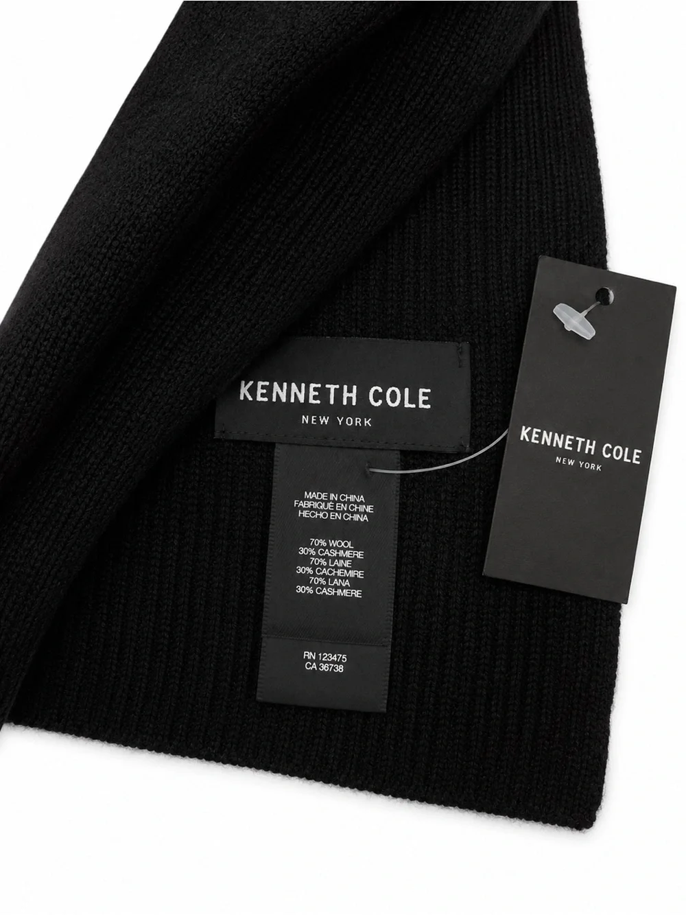 Kenneth Cole New York Black Wool Cashmere Knit Scarf 70% Wool 30% Cashmere $98